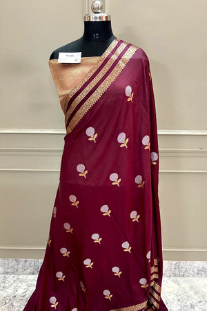Maroon Zari Organza Silk Banarasi Saree