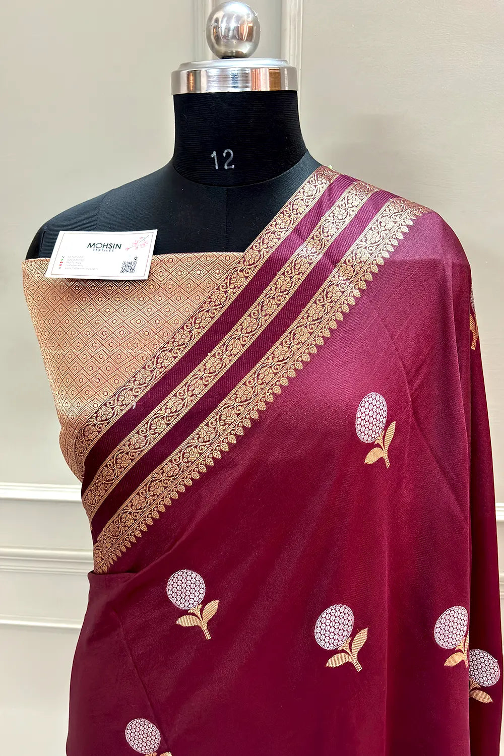Maroon Zari Organza Silk Banarasi Saree