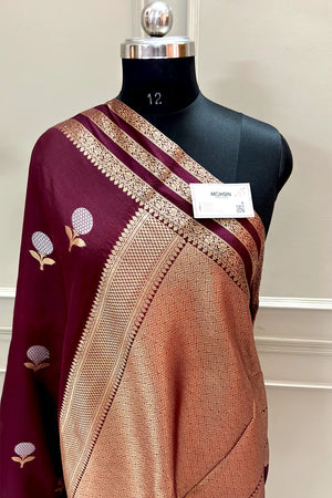 Maroon Zari Organza Silk Banarasi Saree
