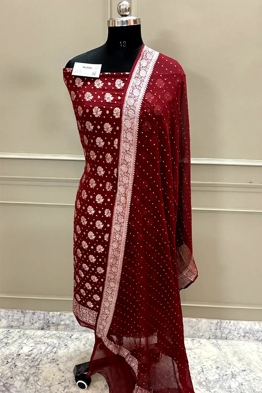 Maroon Zari Pure Georgette Silk Banarasi Suit