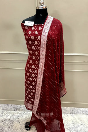 Maroon Zari Pure Georgette Silk Banarasi Suit