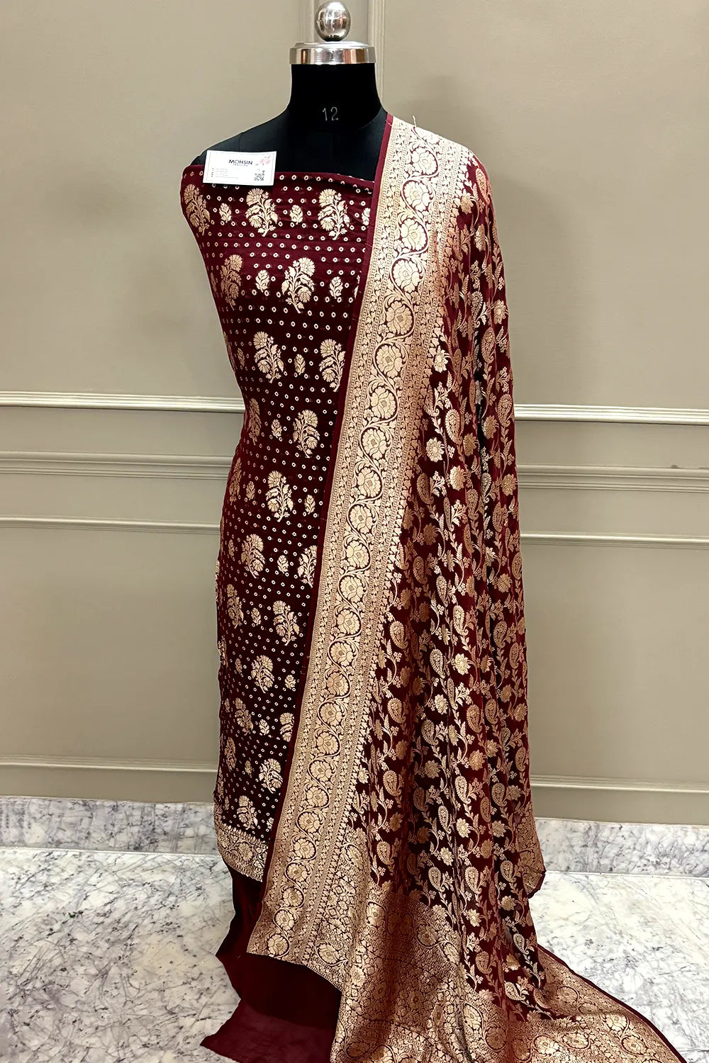 Maroon Zari Pure Georgette Silk Banarasi Suit