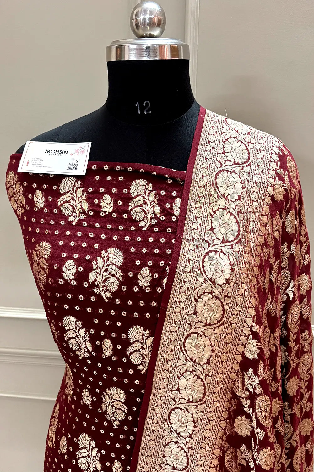 Maroon Zari Pure Georgette Silk Banarasi Suit
