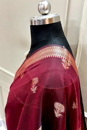 Maroon Zari Resham Banarasi Silk Saree