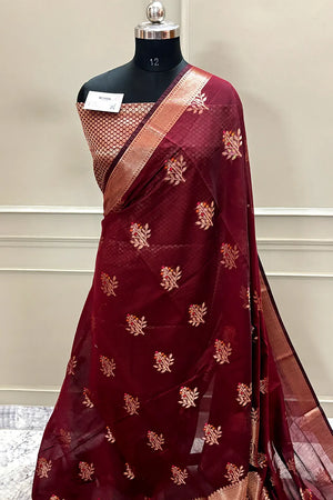 Maroon Zari Resham Banarasi Silk Saree