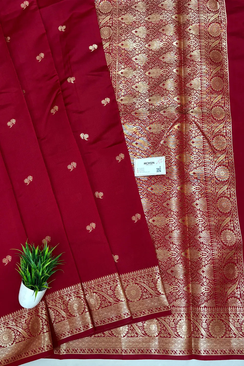 Maroon Zari Semi Katan Silk Banarasi Saree