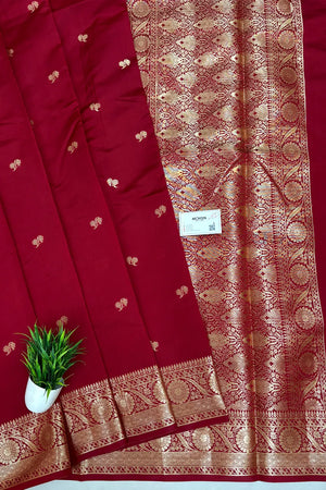 Maroon Zari Semi Katan Silk Banarasi Saree