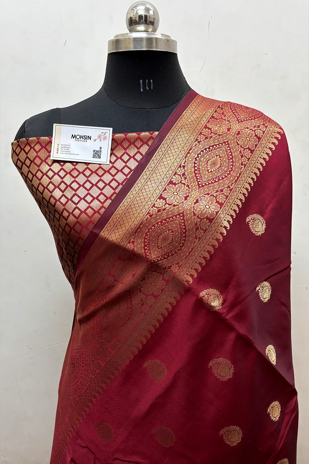 Maroon Zari Semi Katan Silk Banarasi Saree