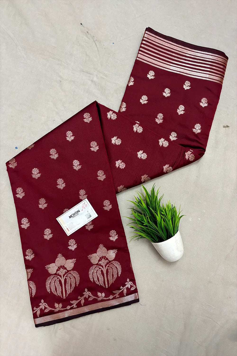 Maroon Zari Semi Katan Silk Banarasi Saree