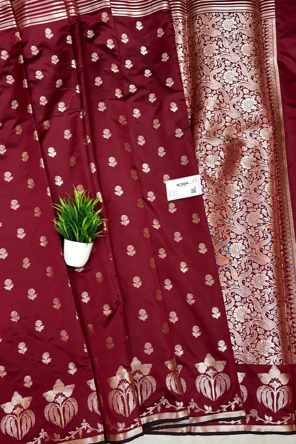 Maroon Zari Semi Katan Silk Banarasi Saree