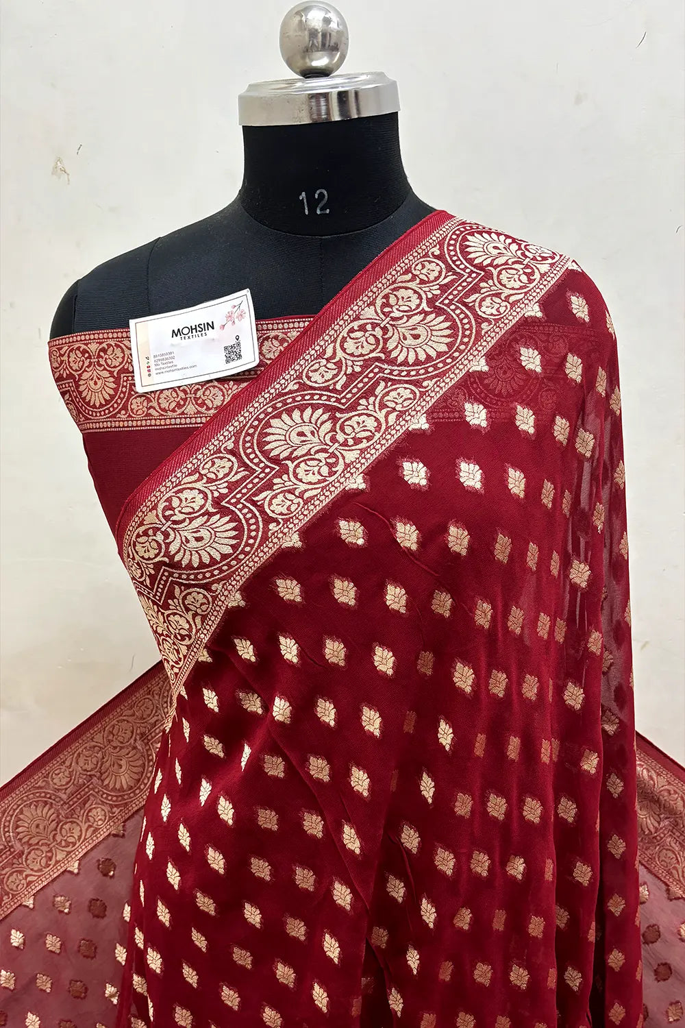 Maroon Zari Viscose Georgette Silk Banarasi Saree