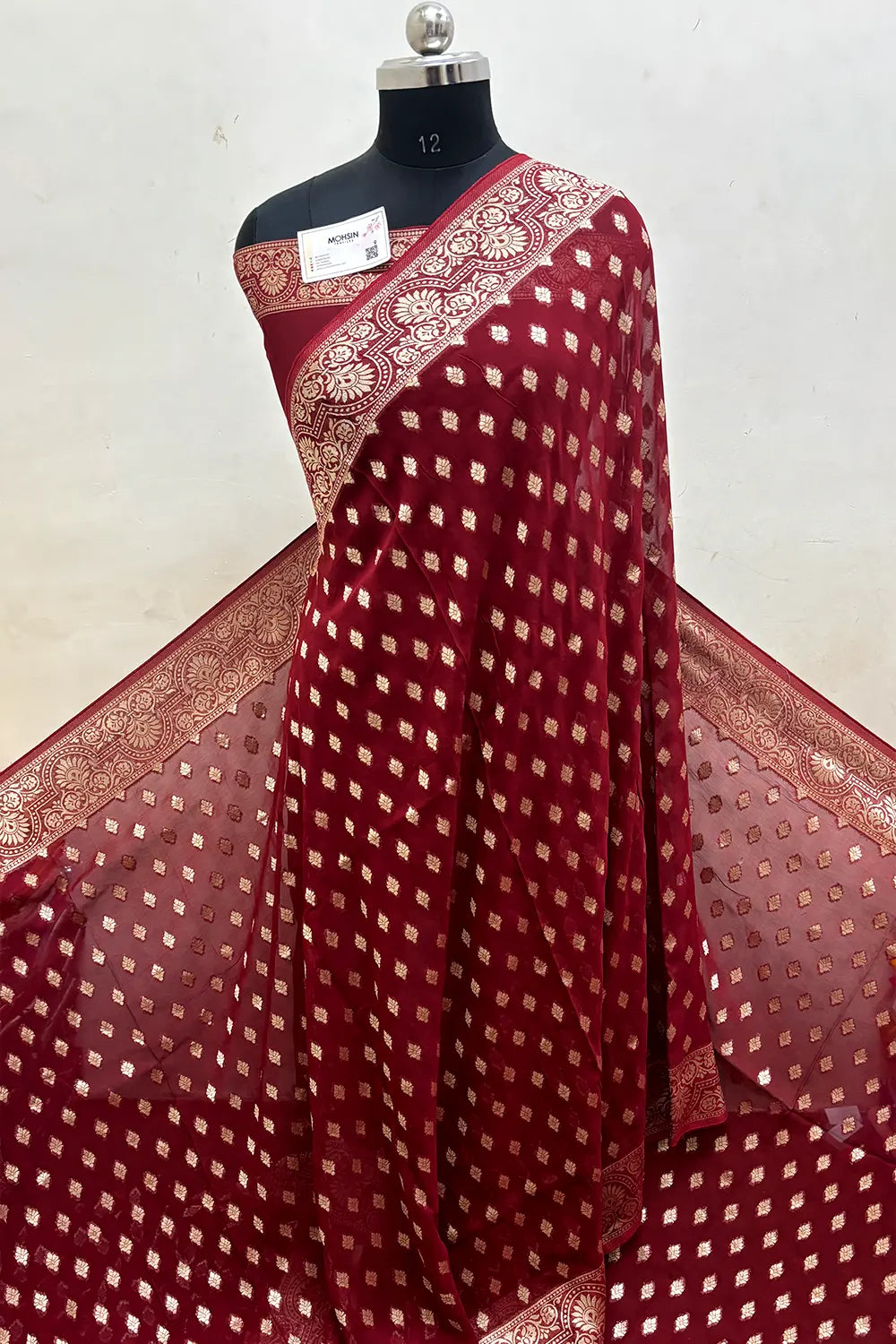 Maroon Zari Viscose Georgette Silk Banarasi Saree