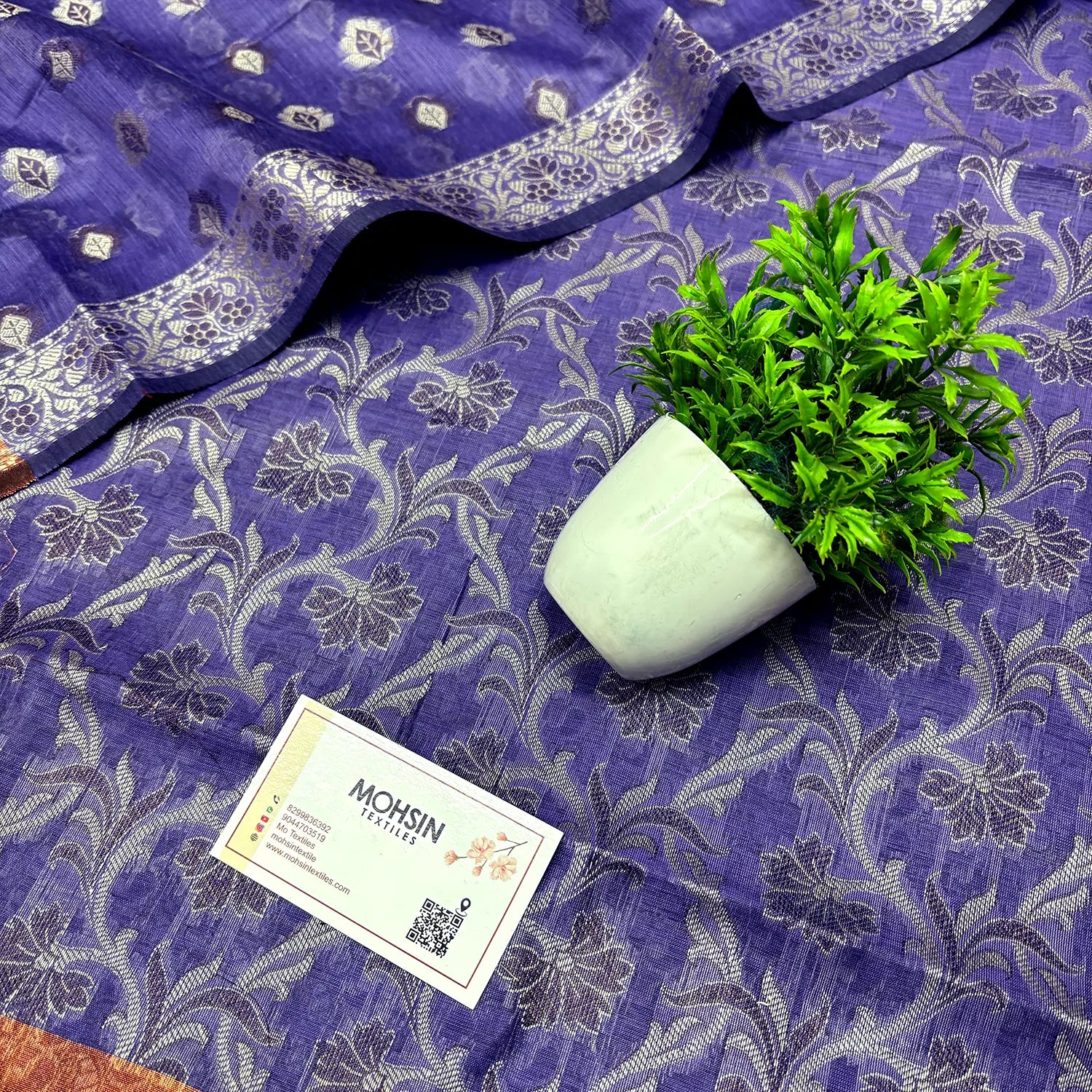 Mauve and Gold Zari Border Cotton Silk Banarasi Suit