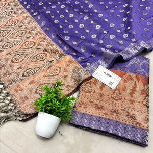 Mauve and Gold Zari Border Cotton Silk Banarasi Suit