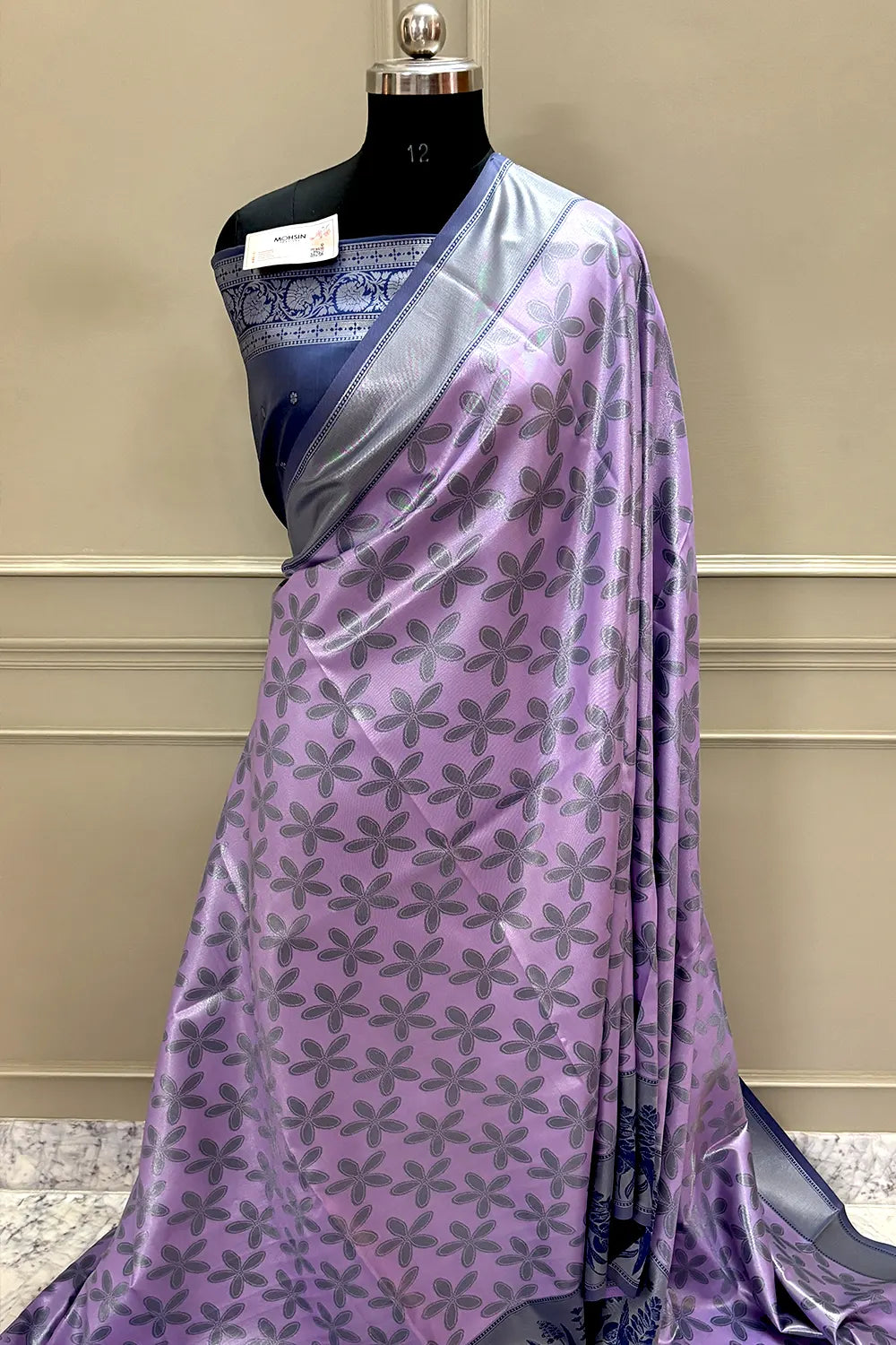 Mauve and Navy Blue Resham Zari Banarasi Silk Saree