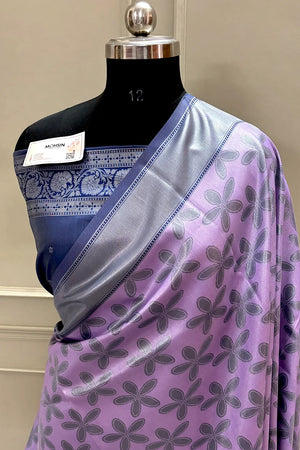 Mauve and Navy Blue Resham Zari Banarasi Silk Saree