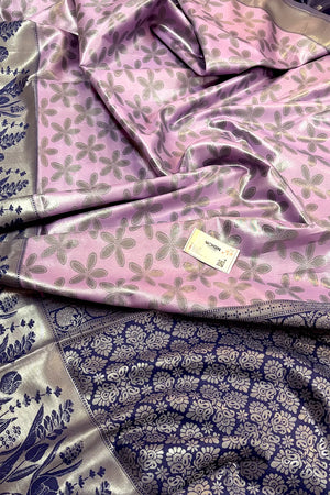 Mauve and Navy Blue Resham Zari Banarasi Silk Saree