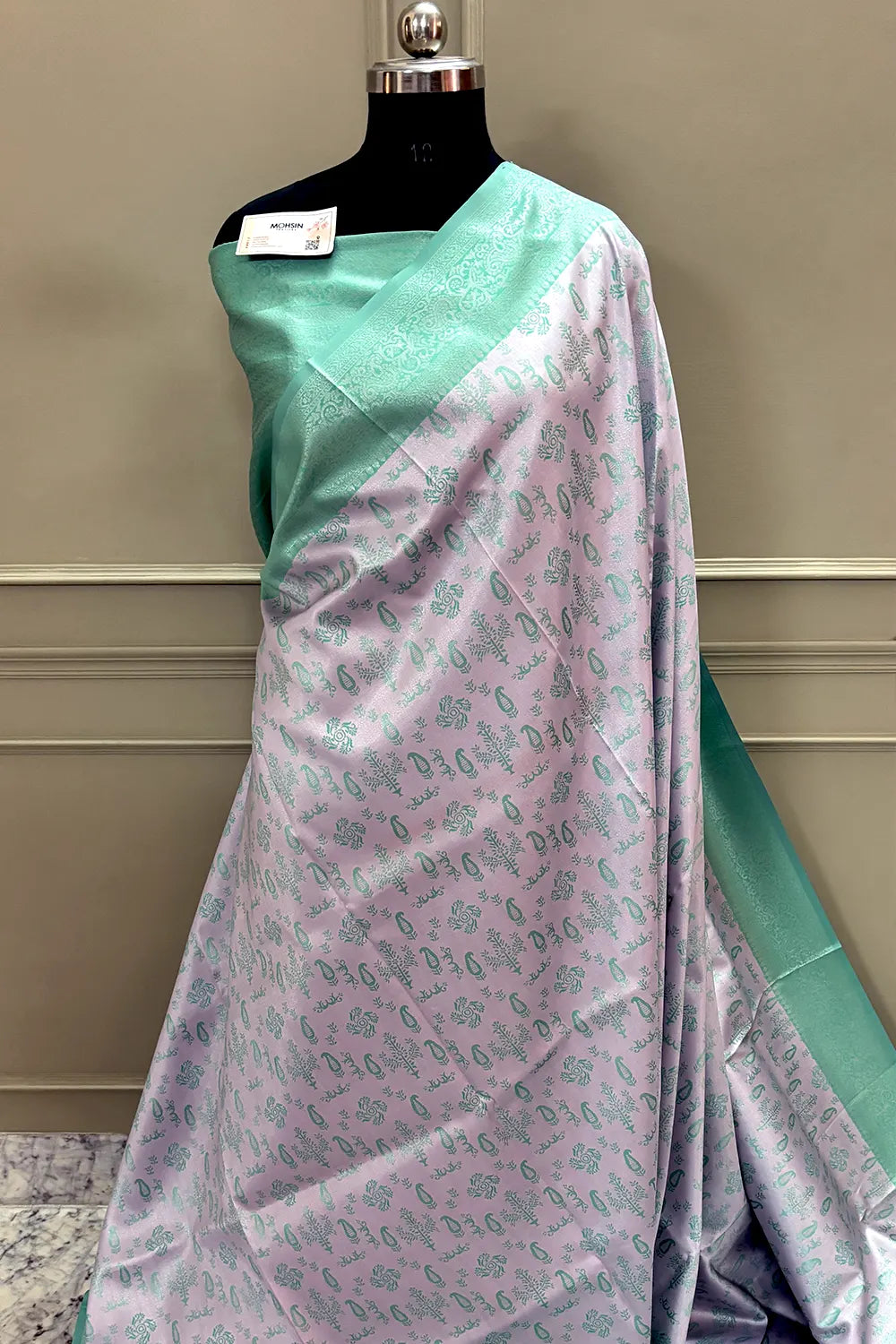 Mauve and Sea Green Resham Zari Banarasi Silk Saree