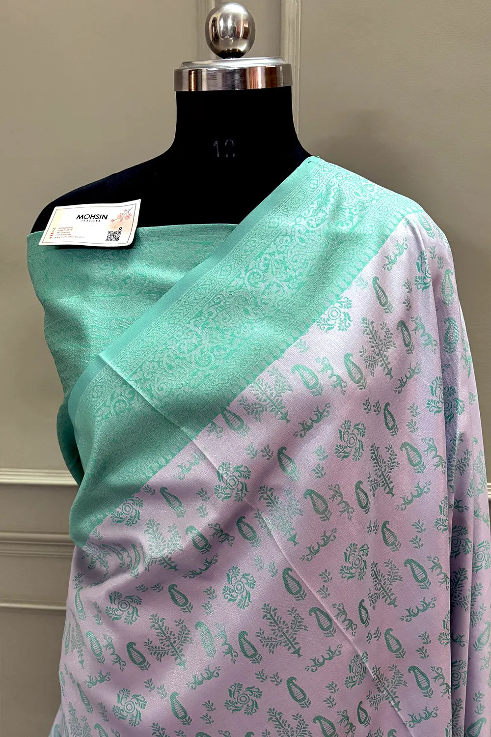 Mauve and Sea Green Resham Zari Banarasi Silk Saree