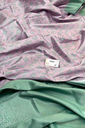 Mauve and Sea Green Resham Zari Banarasi Silk Saree