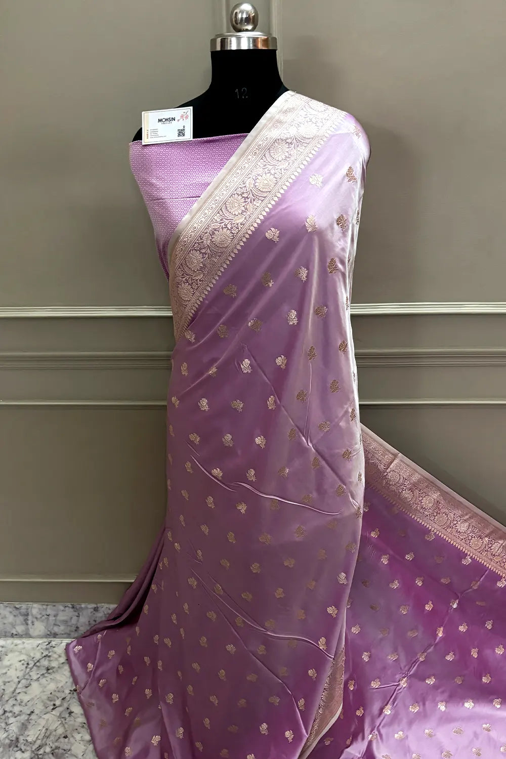 Mauve Chaman Buti Katan Mashru Silk Banarasi Saree