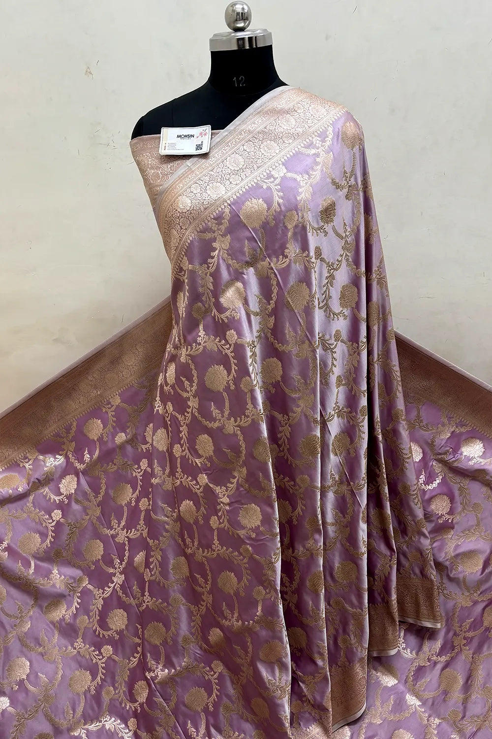 Mauve Laabela Jaal Katan Mashru Silk Banarasi Saree