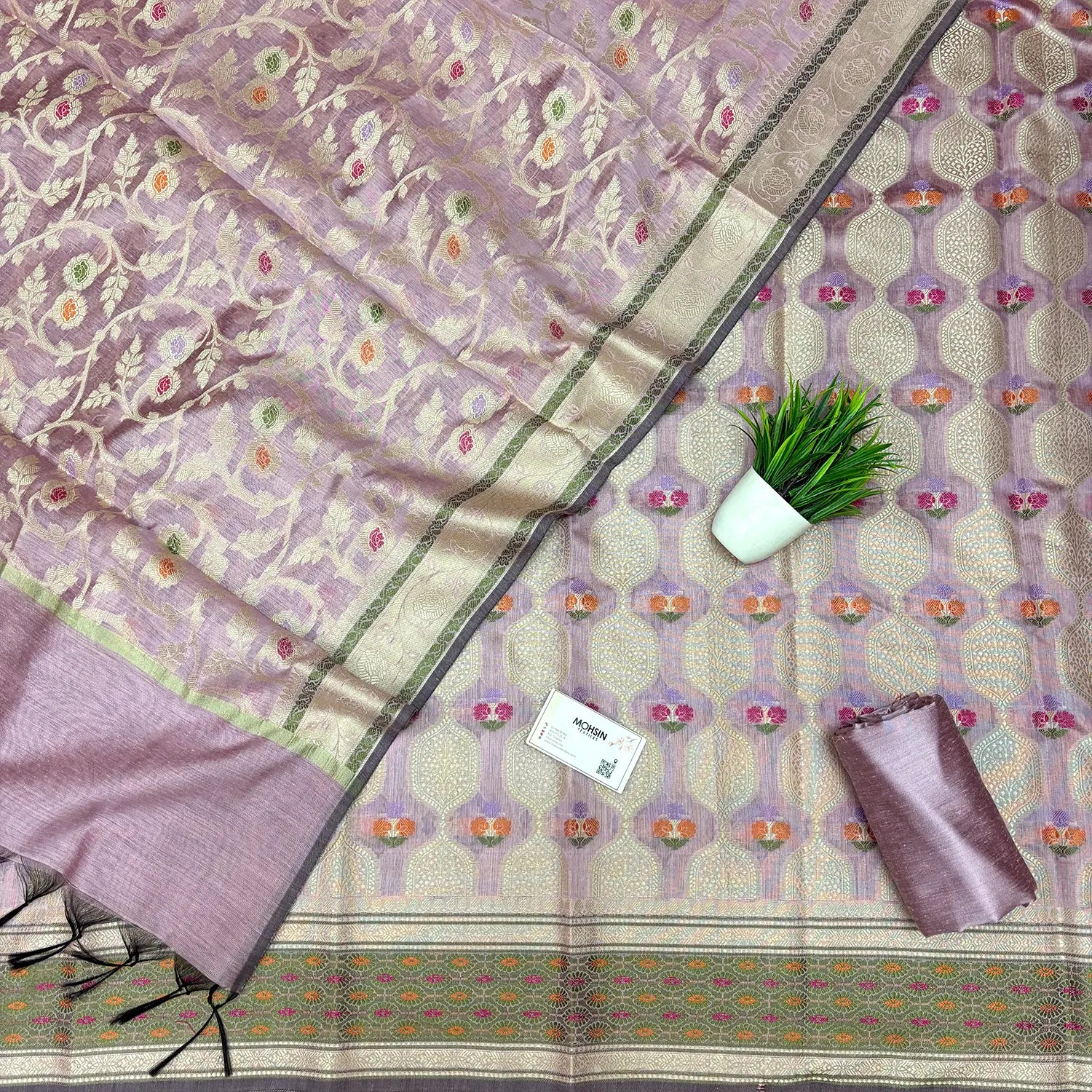 Mauve Resham Banarasi Silk Suit