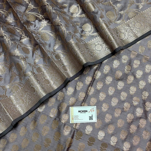 Mauve Sunflower Semi Katan Silk Banarasi Suit