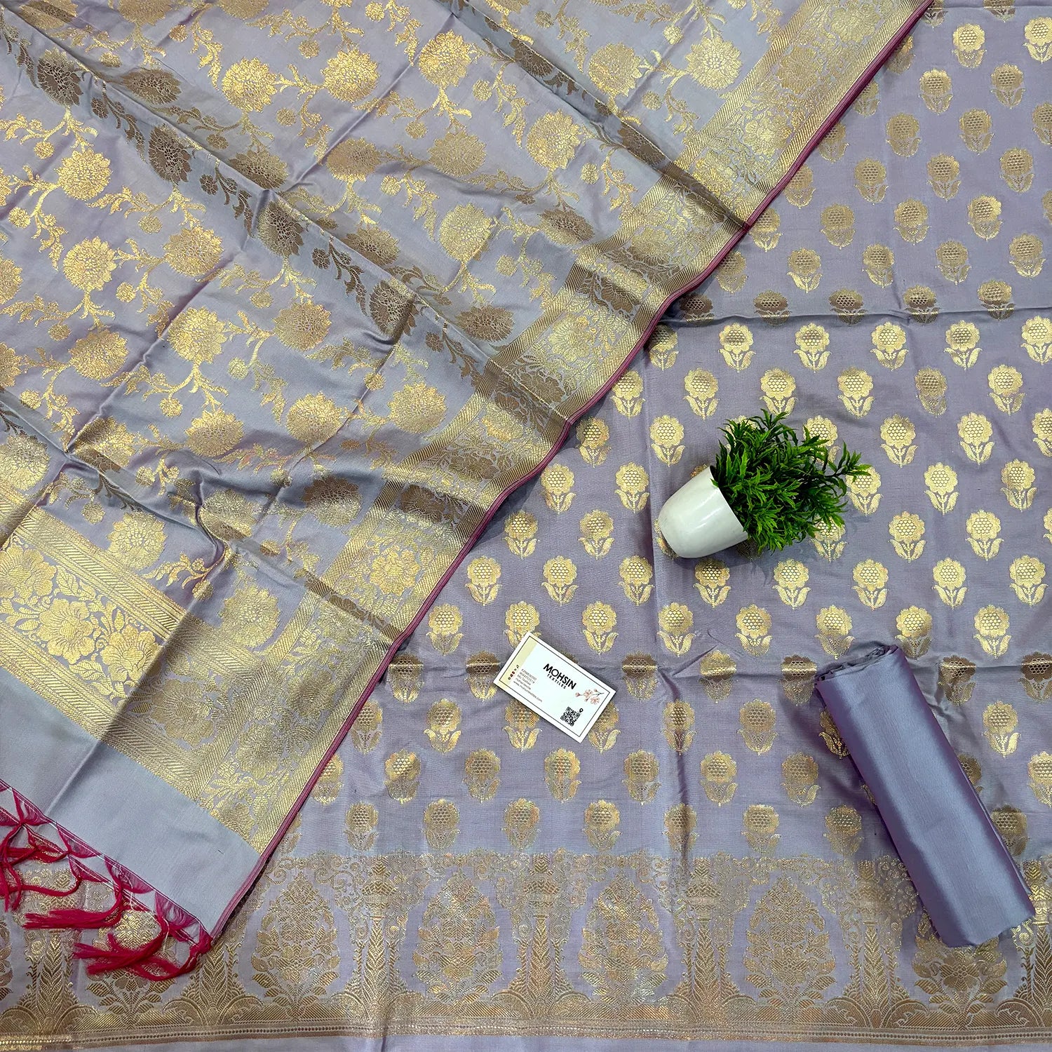 Mauve Zari Satin Silk Banarasi Suit