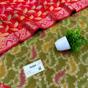 Mehendi and Red Resham Banarasi Silk Suit