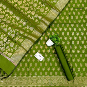 Mehendi Chirag Buti Satin Silk Banarasi Suit