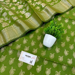 Mehendi Chirag Buti Satin Silk Banarasi Suit