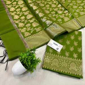 Mehendi Chirag Buti Satin Silk Banarasi Suit