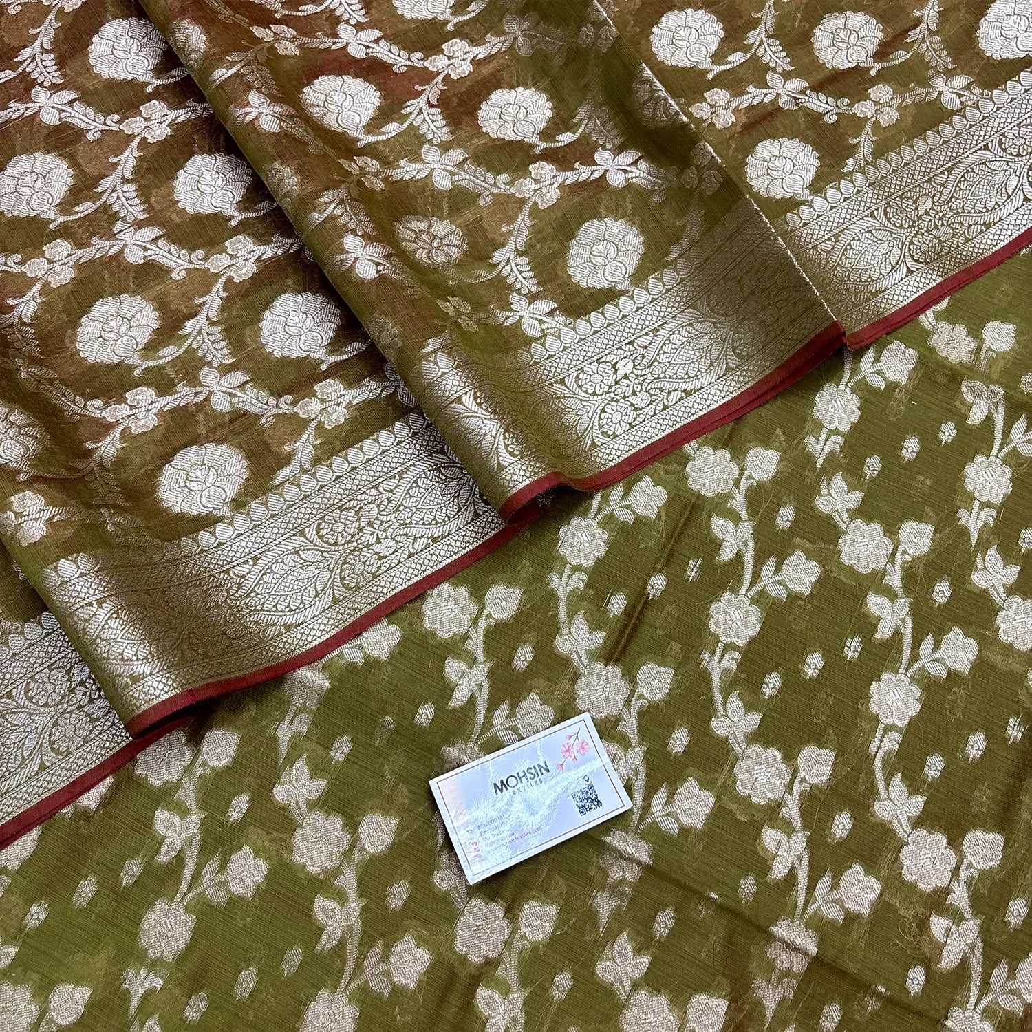 Mehendi Dracula Jaal Banarasi Silk Suit