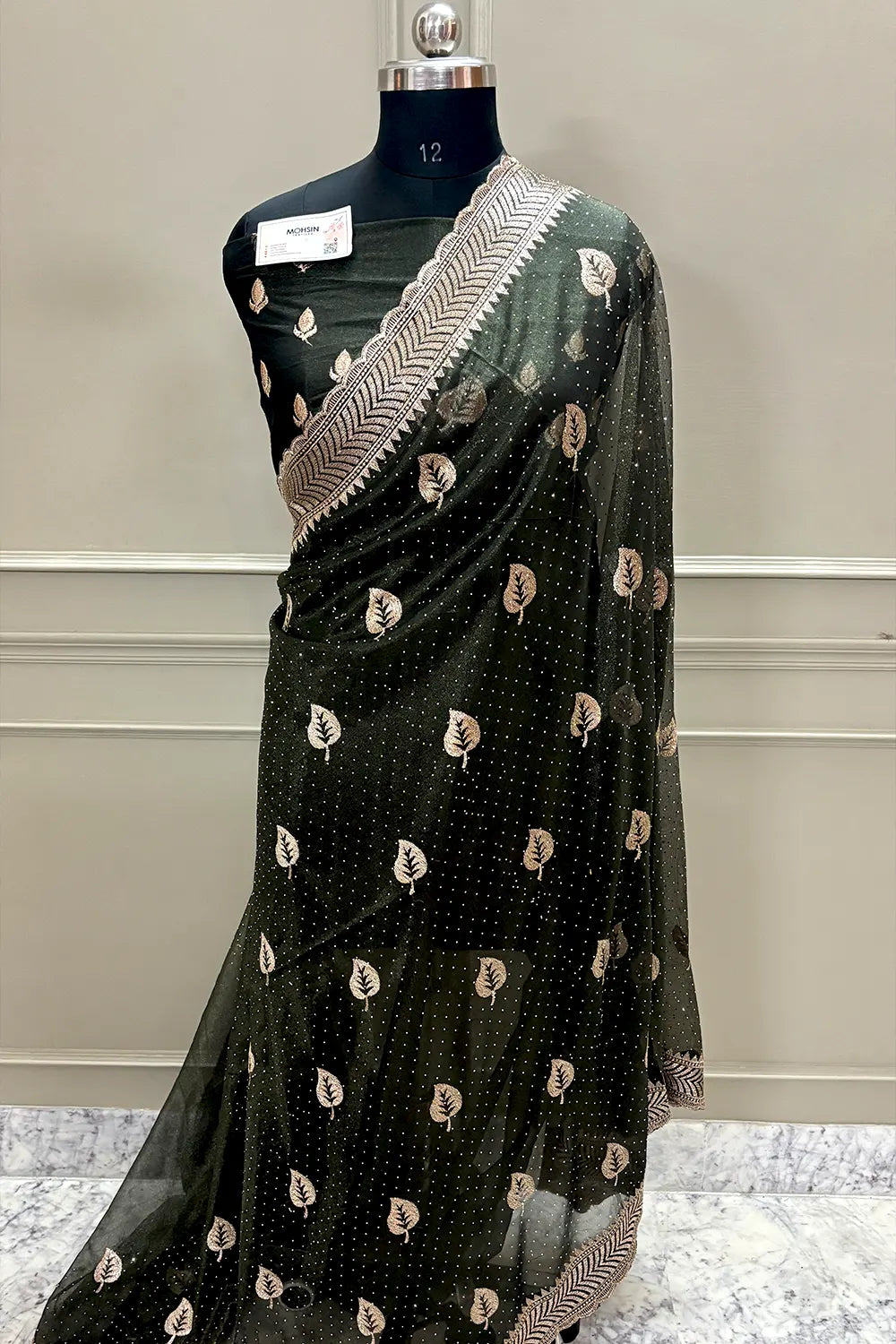 Mehendi Embordiery Siroski Work Silk Saree