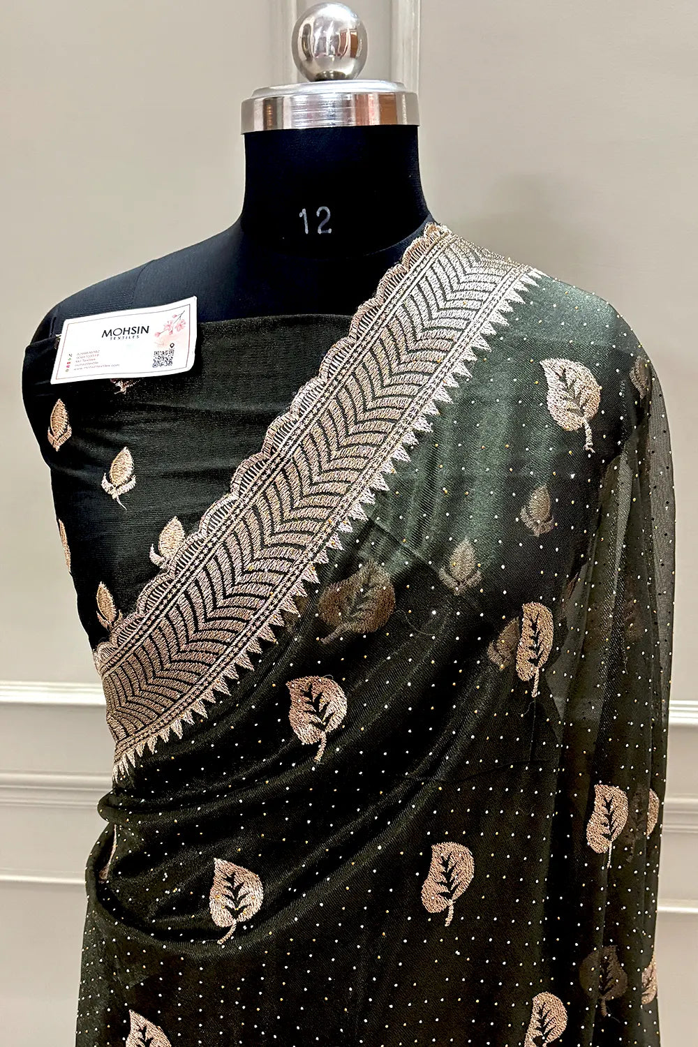 Mehendi Embordiery Siroski Work Silk Saree