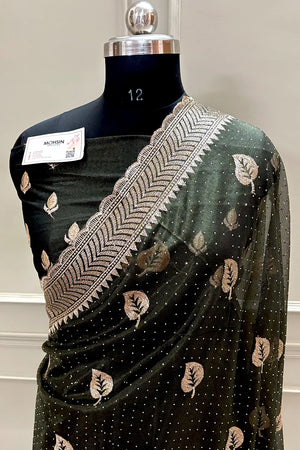 Mehendi Embordiery Siroski Work Silk Saree