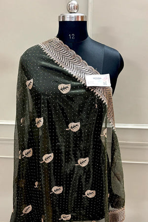 Mehendi Embordiery Siroski Work Silk Saree