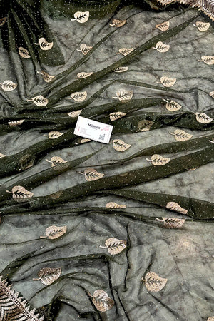 Mehendi Embordiery Siroski Work Silk Saree