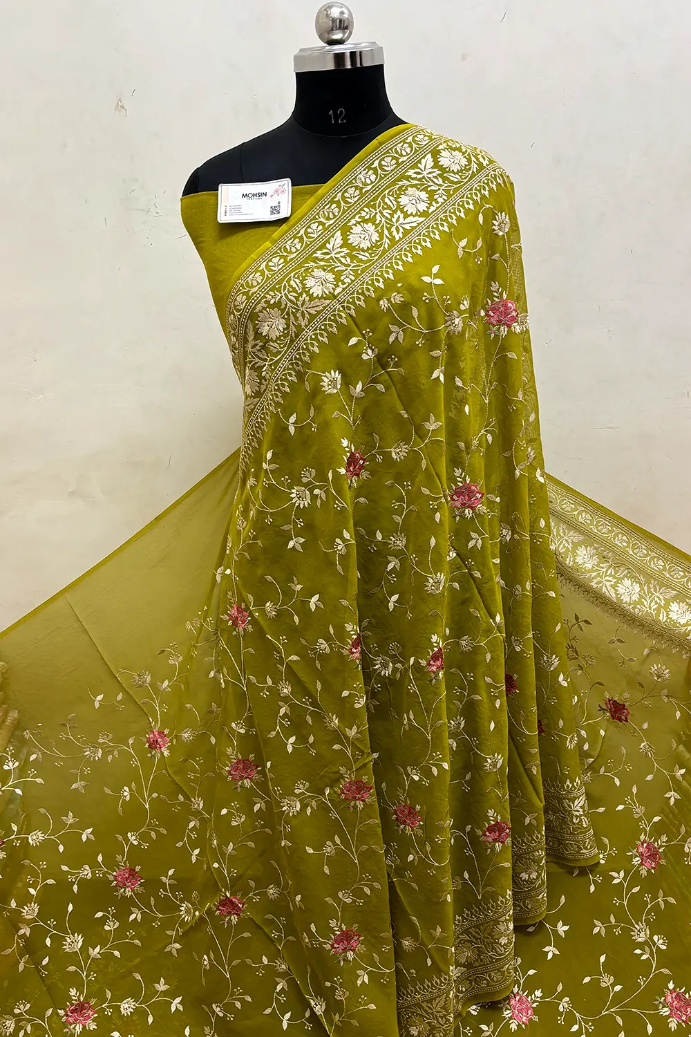 Mehendi Embroidery Georgette Silk Banarasi Saree