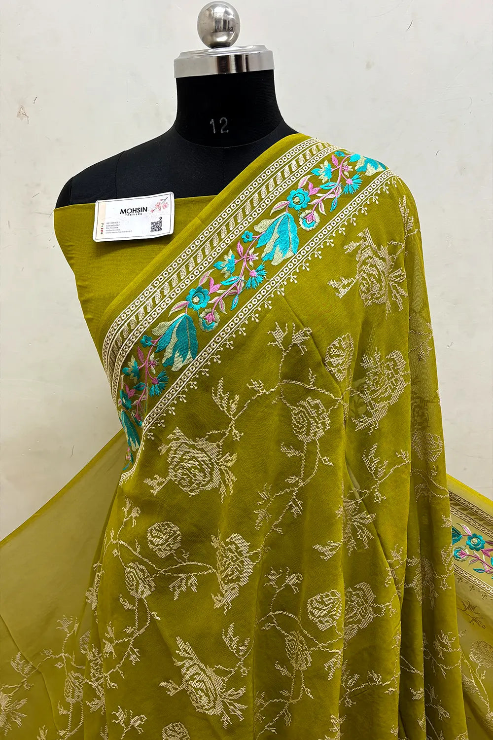 Mehendi Embroidery Georgette Silk Banarasi Saree