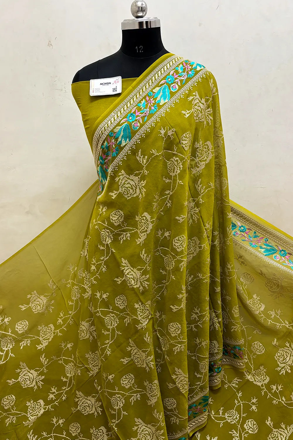 Mehendi Embroidery Georgette Silk Banarasi Saree