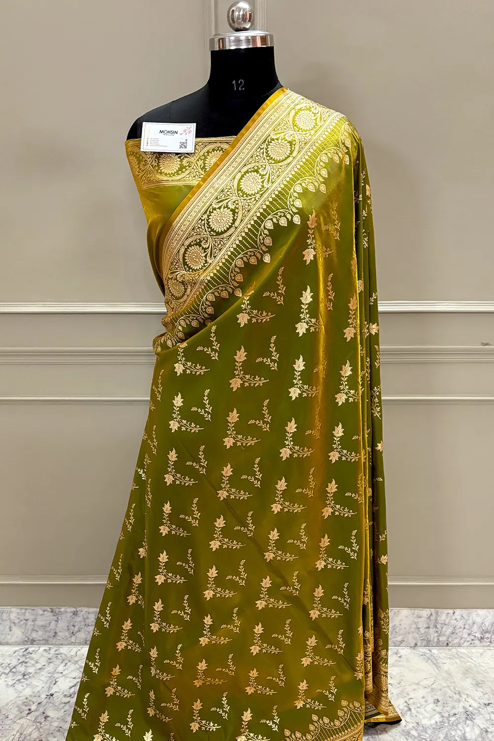 Mehendi Floranza Katan Silk Banarasi Saree