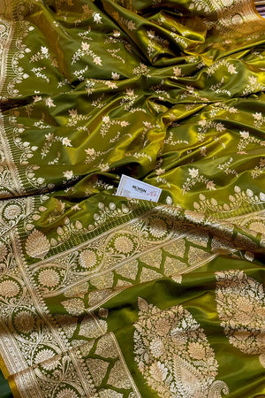 Mehendi Floranza Katan Silk Banarasi Saree