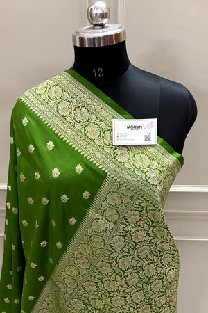 Mehendi Ghonga Buti Katan Silk Banarasi Saree