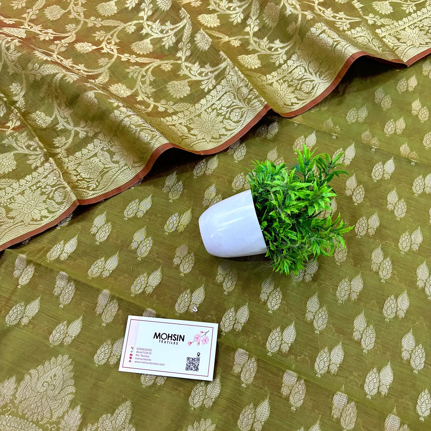 Mehendi Golden Zari Banarasi Silk Suit