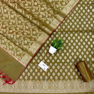 Mehendi Golden Zari Banarasi Silk Suit