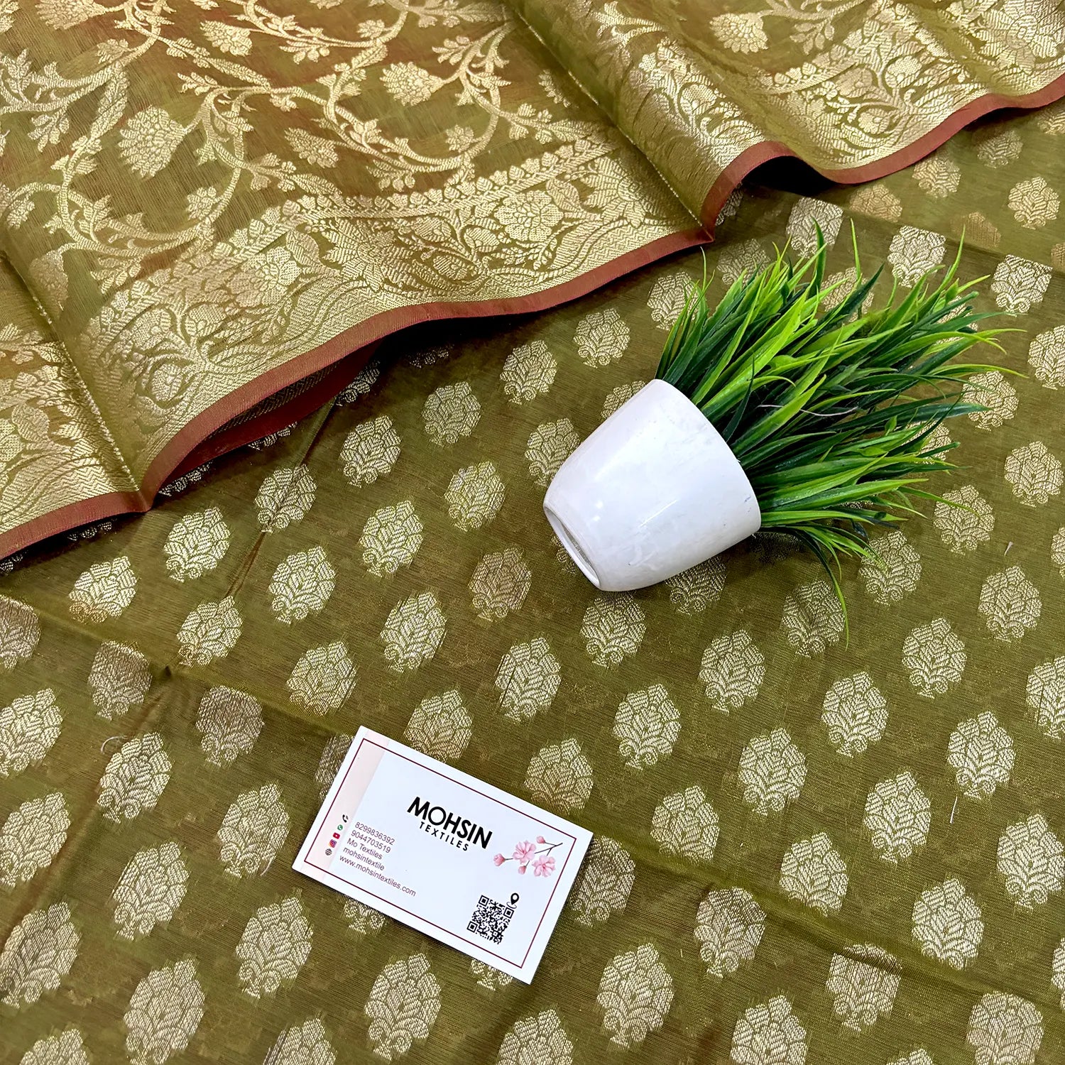 Mehendi Golden Zari Banarasi Silk Suit