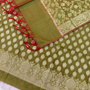 Mehendi Golden Zari Banarasi Silk Suit