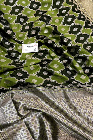 Mehendi Green Rangkaat Zari Katan Mashru Silk Banarasi Saree